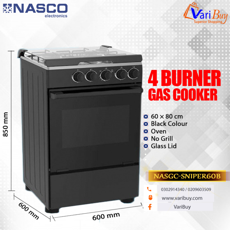 Nasco 4 Burner 60×60 Gas Cooker [SNIPER 60-B]