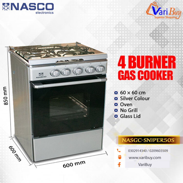 Nasco 4 Burner 60×60 Gas Cooker [NASGC-SNIPER60S]